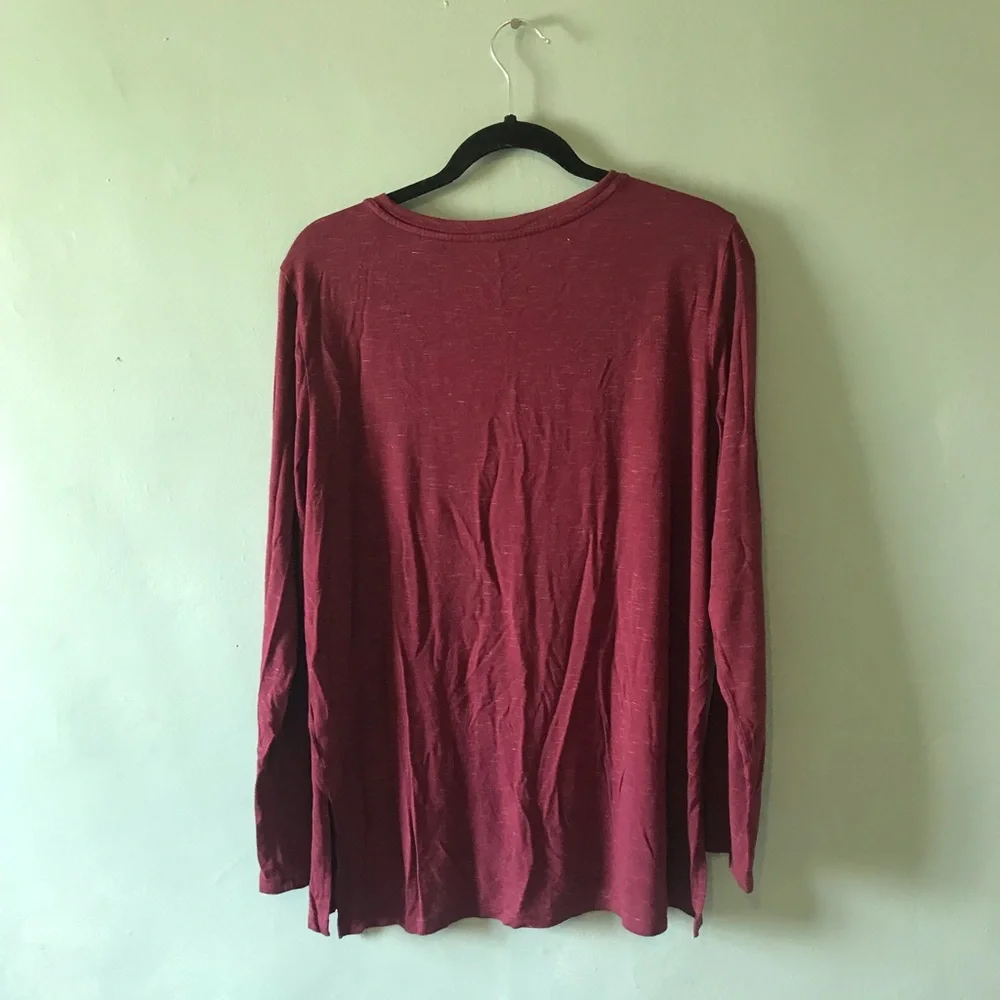 dip Long Sleeve V-Neck Top - Burgundy